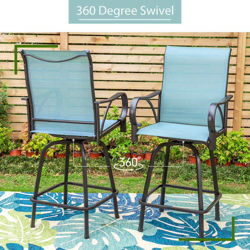 PHI VILLA Patio Jacquard Textilene Swivel Bar Stools with Curved Arms