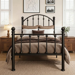 Arched Metal Bed Frame with Unique Bud Finials, High Headboard  & Under-Bed Storage