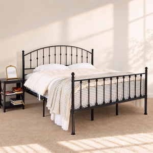 Arched Metal Bed Frame with Unique Bud Finials, High Headboard  & Under-Bed Storage