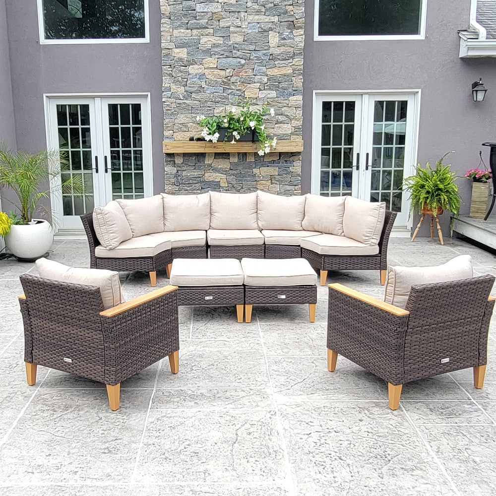 Phi Villa 9-Seater Patio Wicker Sofa With Multi-functional Ottomans