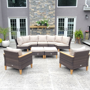 Phi Villa 9-Seater Patio Wicker Sofa With Multi-functional Ottomans