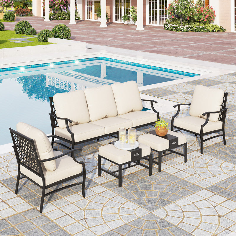 Phi Villa 14-Person  Outdoor Patio Furniture Combination Set with Sofa Set, and Steel Dining Set