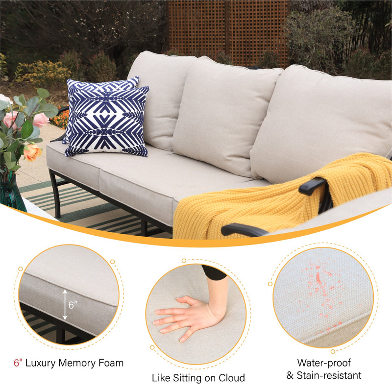 Phi Villa 15-Person Outdoor Patio Furniture Combination Set with Sofa Set, Steel Dining Set, and Square Umbrella