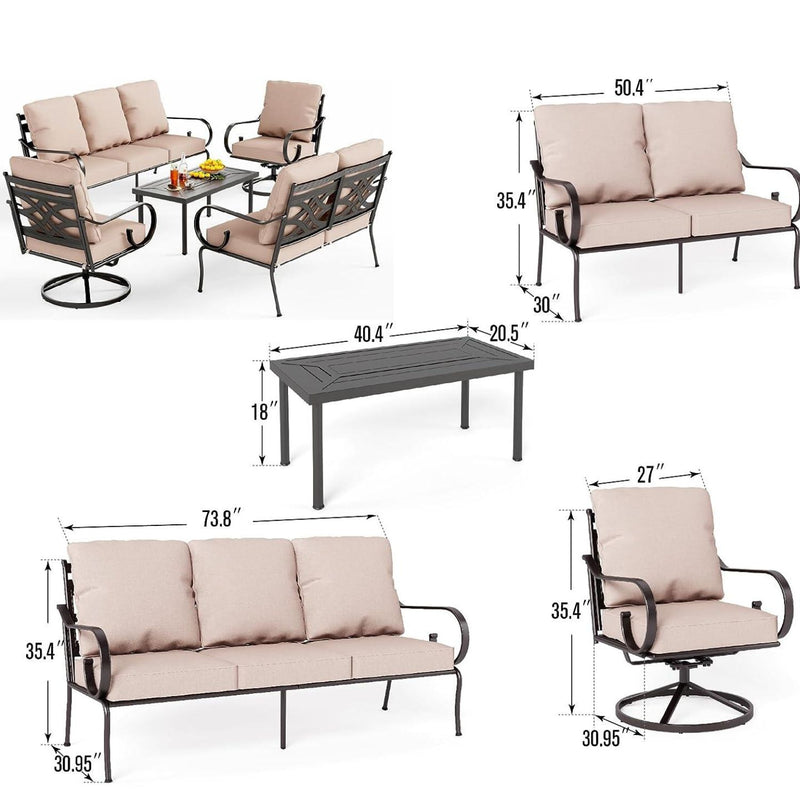Phi Villa 7-Seater Outdoor Elegant Sofa Set With Love Seat & Metal Coffee Table