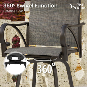 PHI VILLA Textilene Swivel Bar Stools With Curved Arms
