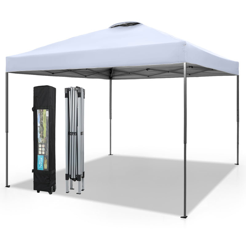 PHI VILLA 10x10Ft Pop Up Canopy Tent with Wheeled Bag,Straight Legs, 100 Sq. Ft