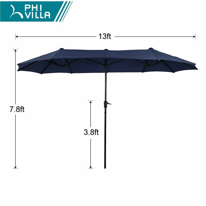 8-Piece Outdoor Dining Set with Beige Cushions and 13ft Navy Blue Umbrella for Garden, Deck PHI VILLA
