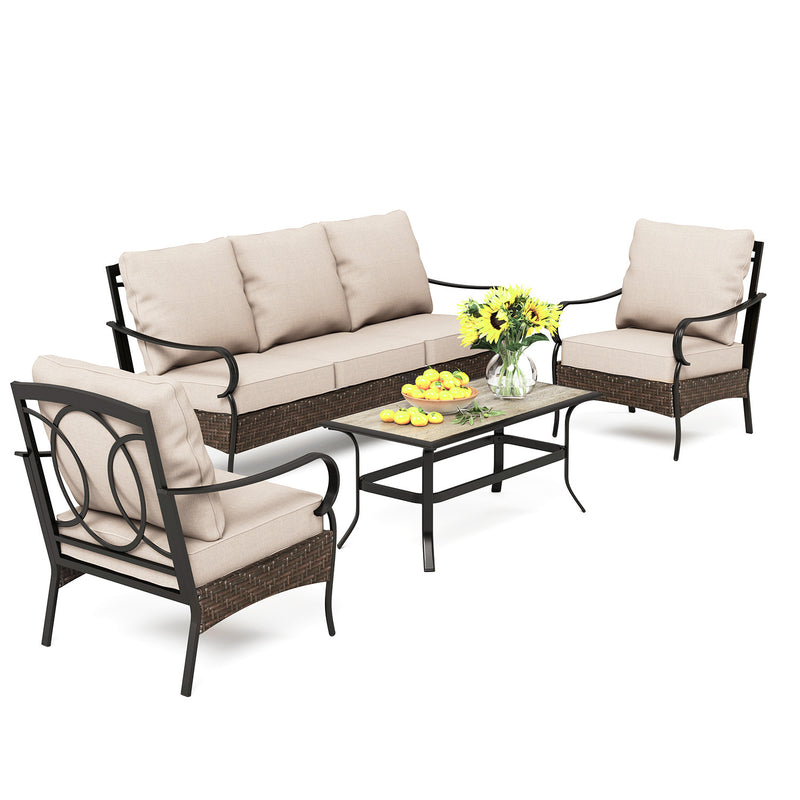 Phi Villa 5-Seater Wicker And Steel Outdoor Couch With Cushions Conversation Sofa Set