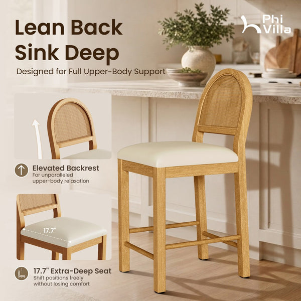 24" Boho Farmhouse Counter Height Bar Stool with Woven Cane Back