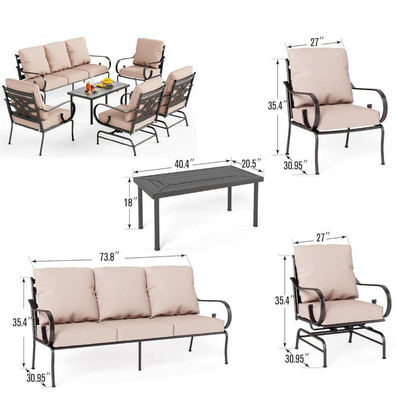Phi Villa 7-Seater Patio Conversation Sofa Set With Cushions & Metal Coffee Table