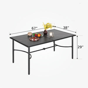 PHI VILLA 7-Pcs Patio Dining Set 6 Stackable Chairs and Enlarged Rectangle Table