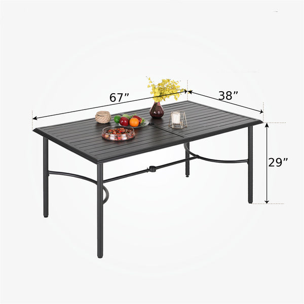 PHI VILLA 7-Pcs Patio Dining Set 6 Stackable Chairs and Enlarged Rectangle Table