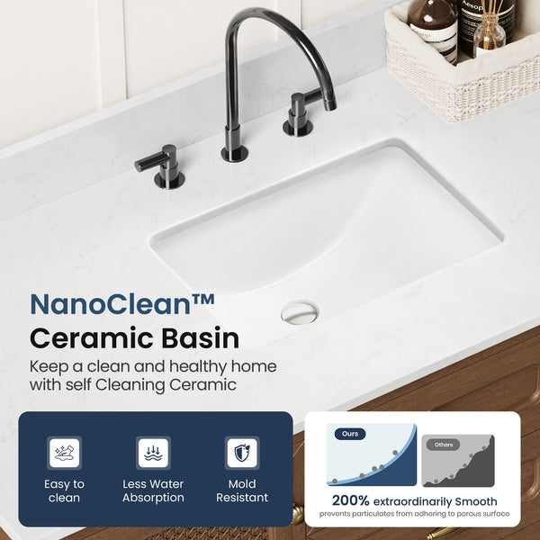 Modern Freestanding Bathroom Vanity with Solid Wood Cabinet and Stone Countertop