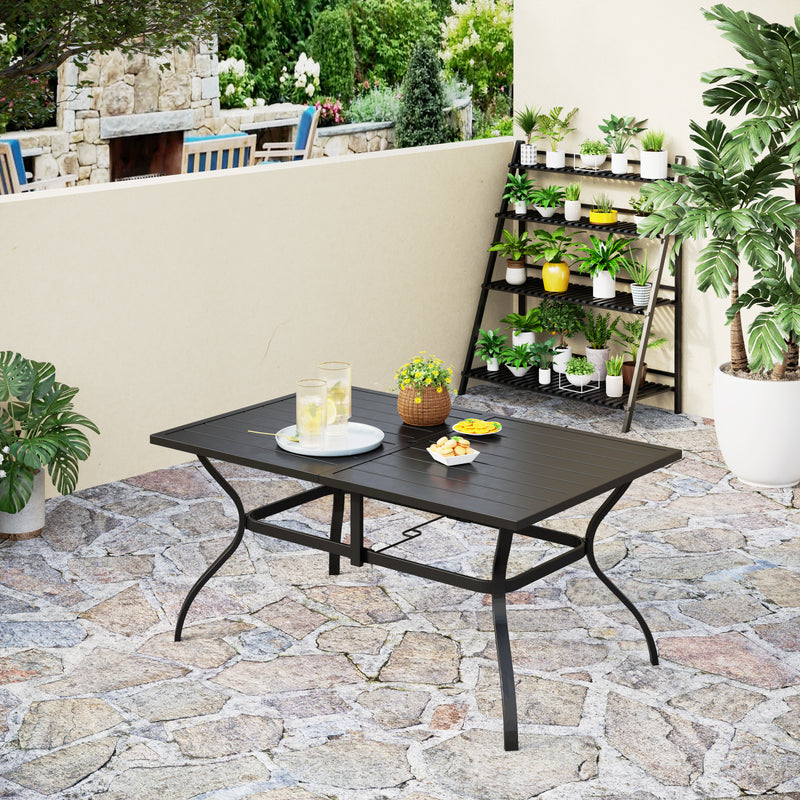 Phi Villa 6 Person Outdoor Metal Dining Table with Umbrella Hole