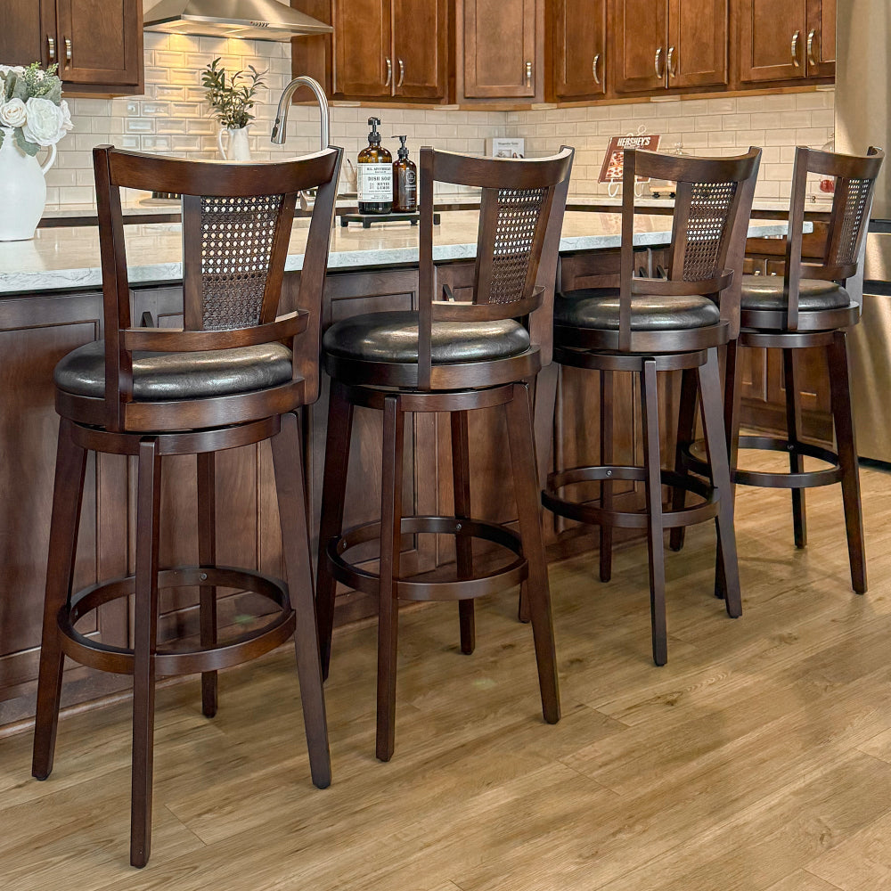 Harrison 360° Swivel Rustic Wood Bar Stools with Grid Back