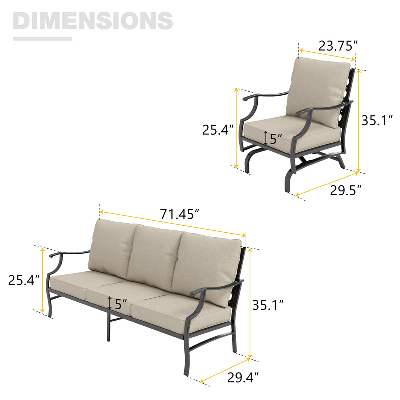 Phi Villa 5-Seat Outdoor Steel Conversation Sofa Set With Leather Grain Fire Pit Table