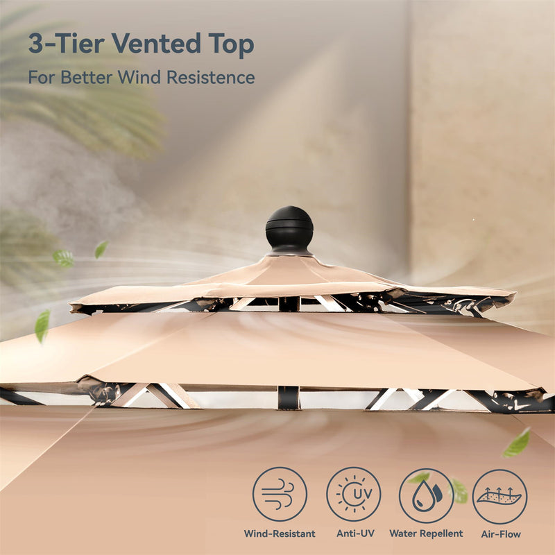 PHI VILLA 10ft 3 Tier Auto-tilt Patio Umbrella Outdoor Double Vented Umbrella