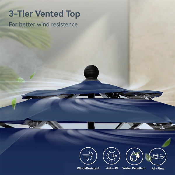 10ft 3 Tier Auto-tilt Patio Umbrella Outdoor Double Vented Umbrella