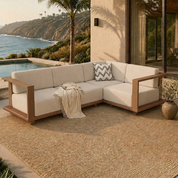 Solana Woodgrain HDPE Patio Modular Sectional Rattan Sofa Set
