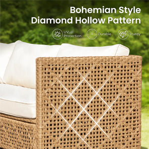 4-Seater Budget-Friendly Bohemian Wicker and Wood Garden Sofa Set