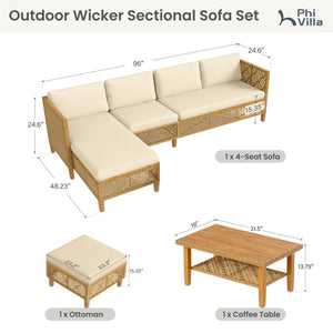 4-Seater Budget-Friendly Bohemian Wicker and Wood Garden Sofa Set