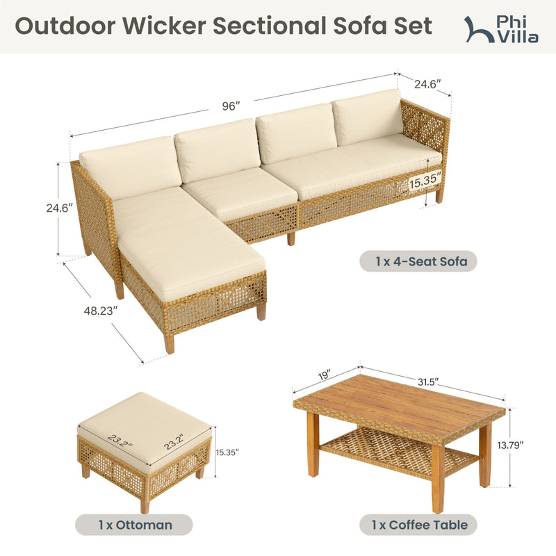 4-Seater Budget-Friendly Bohemian Wicker and Wood Garden Sofa Set