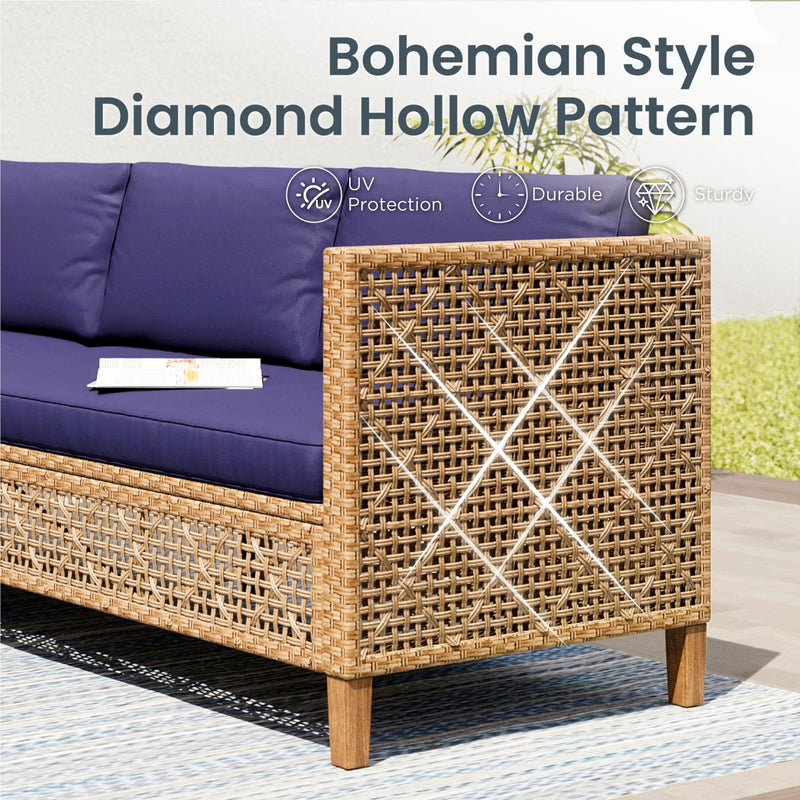 4-Seater Budget-Friendly Bohemian Wicker and Wood Garden Sofa Set
