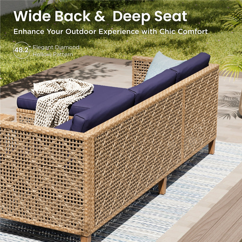4-Seater Budget-Friendly Bohemian Wicker and Wood Garden Sofa Set
