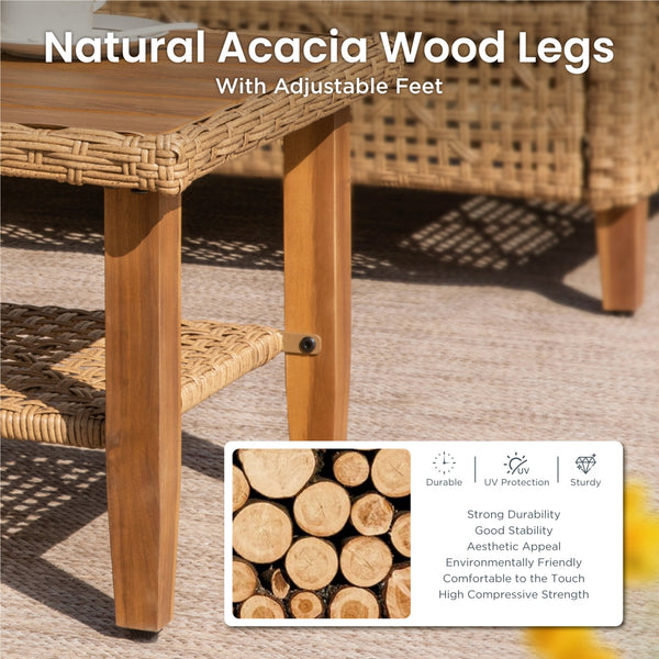 4-Seater Budget-Friendly Bohemian Wicker and Wood Garden Sofa Set