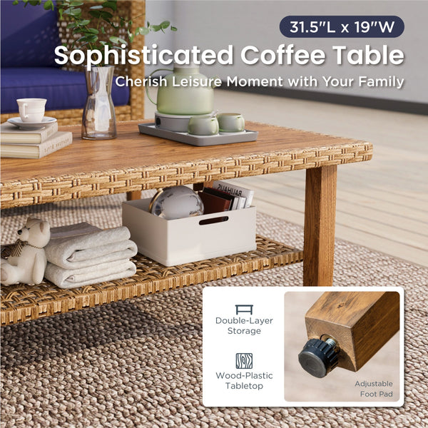 4-Seater Budget-Friendly Bohemian Wicker and Wood Garden Sofa Set