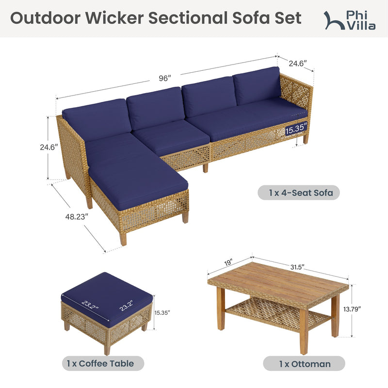 4-Seater Budget-Friendly Bohemian Wicker and Wood Garden Sofa Set