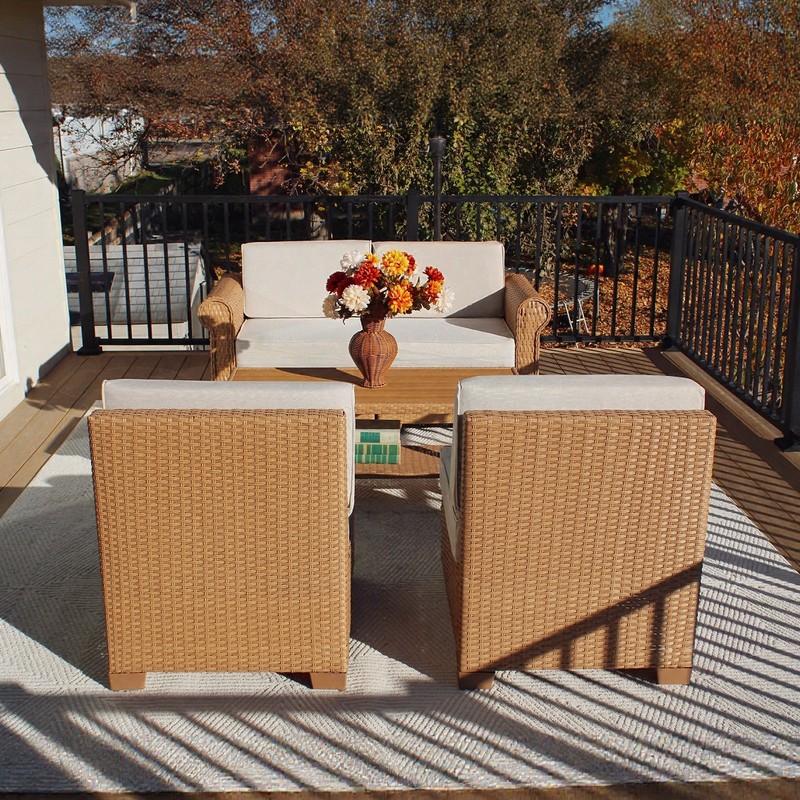 Outdoor Wicker Sectional with Rattan Coffee Table