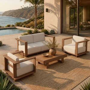 Solana Woodgrain HDPE Patio Modular Sectional Rattan Sofa Set