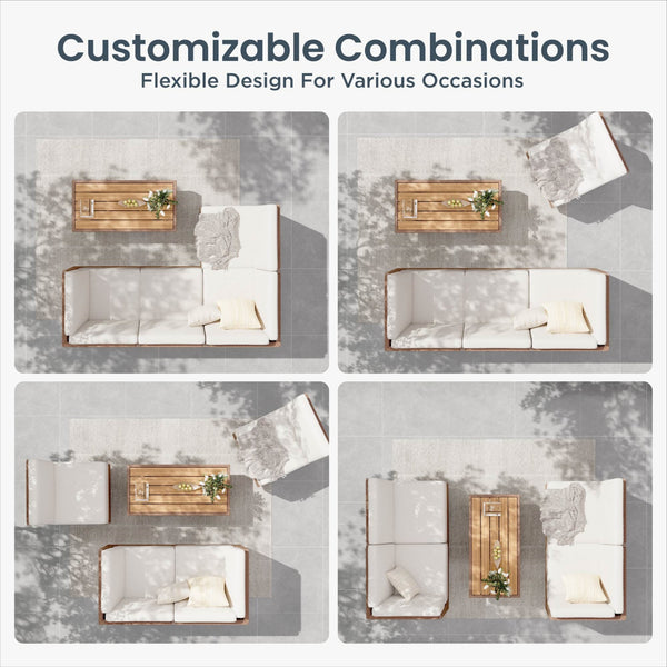 Alameda 4-Seater Woodgrain HDPE Garden Modular Sectional Rattan Sofa Set