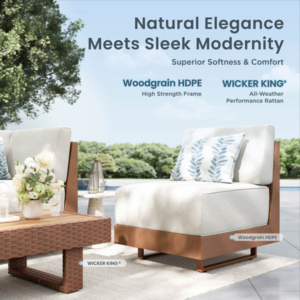 Alameda 4-Seater Woodgrain HDPE Garden Modular Sectional Rattan Sofa Set