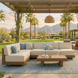 Alameda 4-Seater Woodgrain HDPE Garden Modular Sectional Rattan Sofa Set