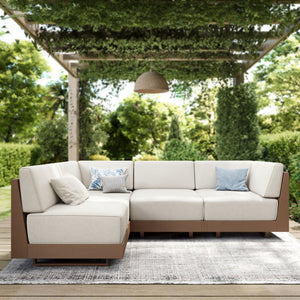 Alameda 4-Seater Woodgrain HDPE Garden Modular Sectional Rattan Sofa Set