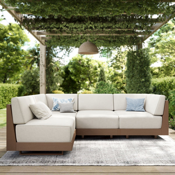 Alameda 4-Seater Woodgrain HDPE Garden Modular Sectional Rattan Sofa Set