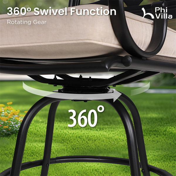 Vine Outdoor Steel Swivel Cushioned Bar Stools with Pillows