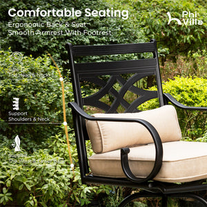 PHI VILLA Outdoor Bar Stools Set with Steel Swivel Cushioned Bar Stools and High Table with Geometric Patterns
