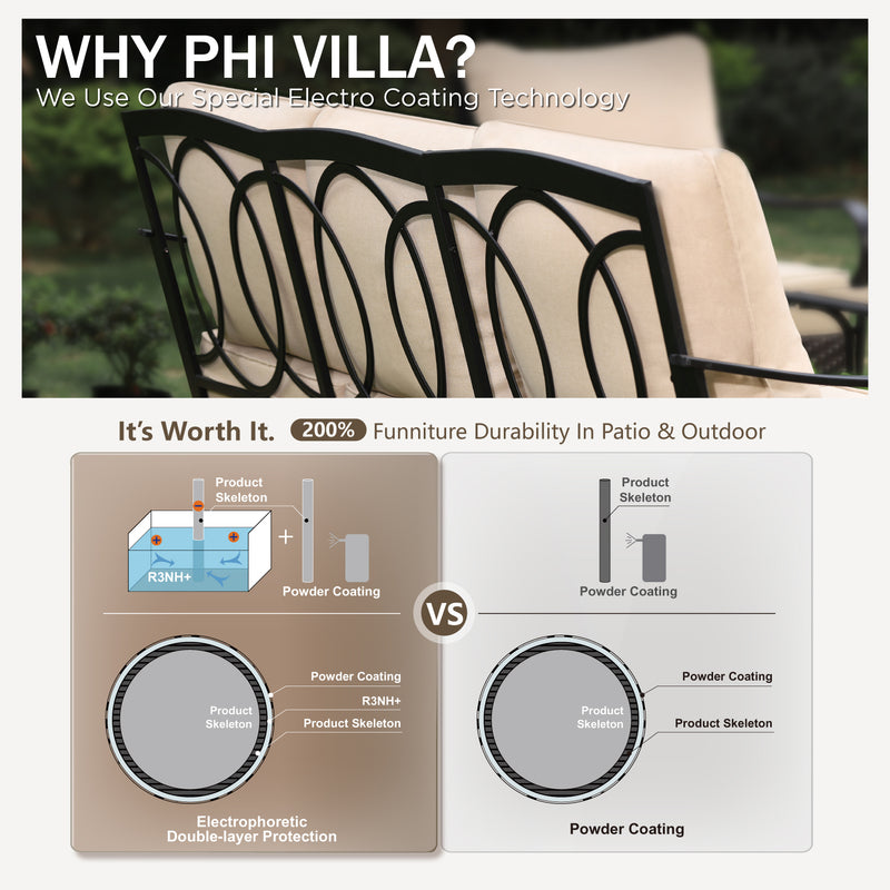 Phi Villa 7-Seater Wicker And Steel Outdoor Couch With Cushions Conversation Sofa Set