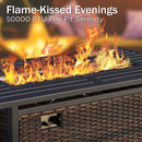 7-Seater Outdoor Metal and Rattan Cocoa Sofa Set with Square Fire Pit Table