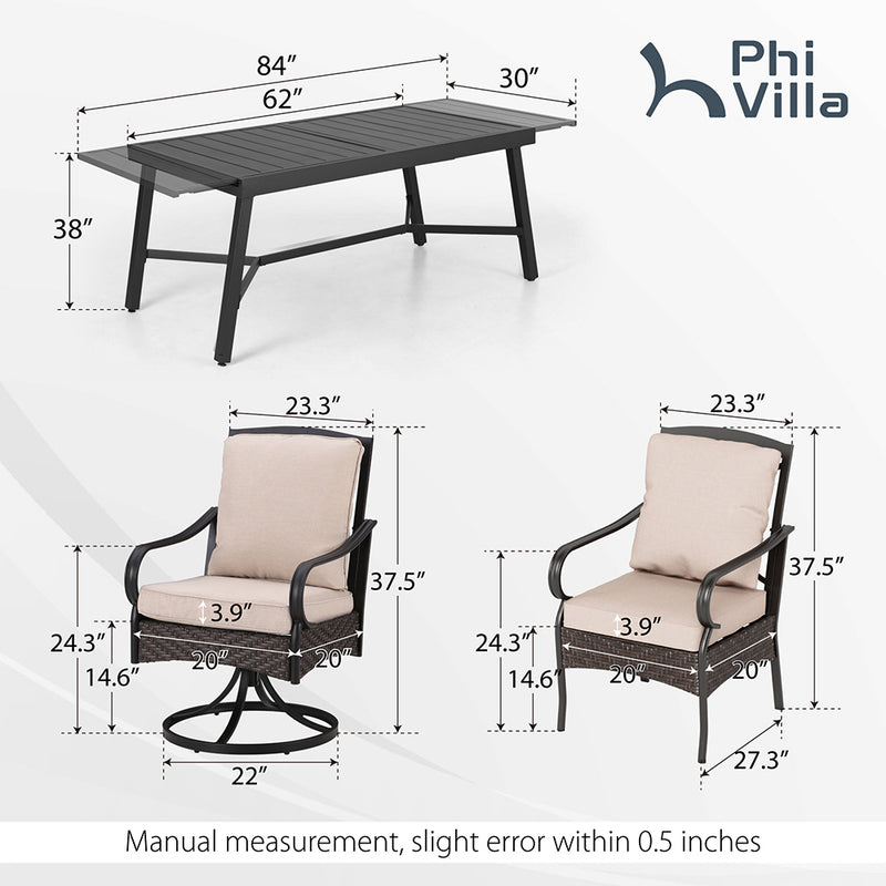 Coco 7/9-Pcs Fixed Chairs Outdoor Dining Set with Extendable Table