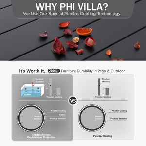 Phi Villa 60" Outdoor Metal Square Patio Dining Table with Umbrella Hole