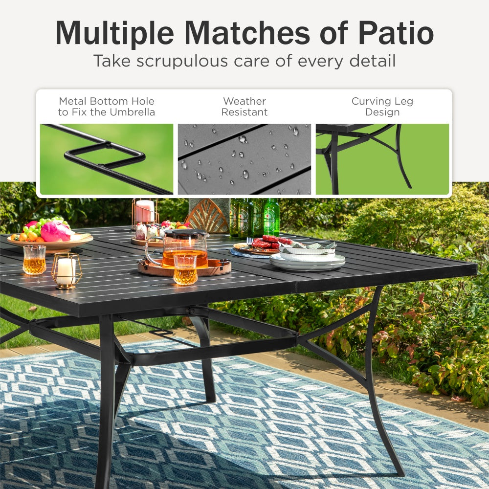 folding patio umbrella table Outsunny 6-Piece Dining Set with Umbrella, Chairs & Glass Table, Beige Measuring approximately 32 in Enlarged Outdoor Metal Square Patio
