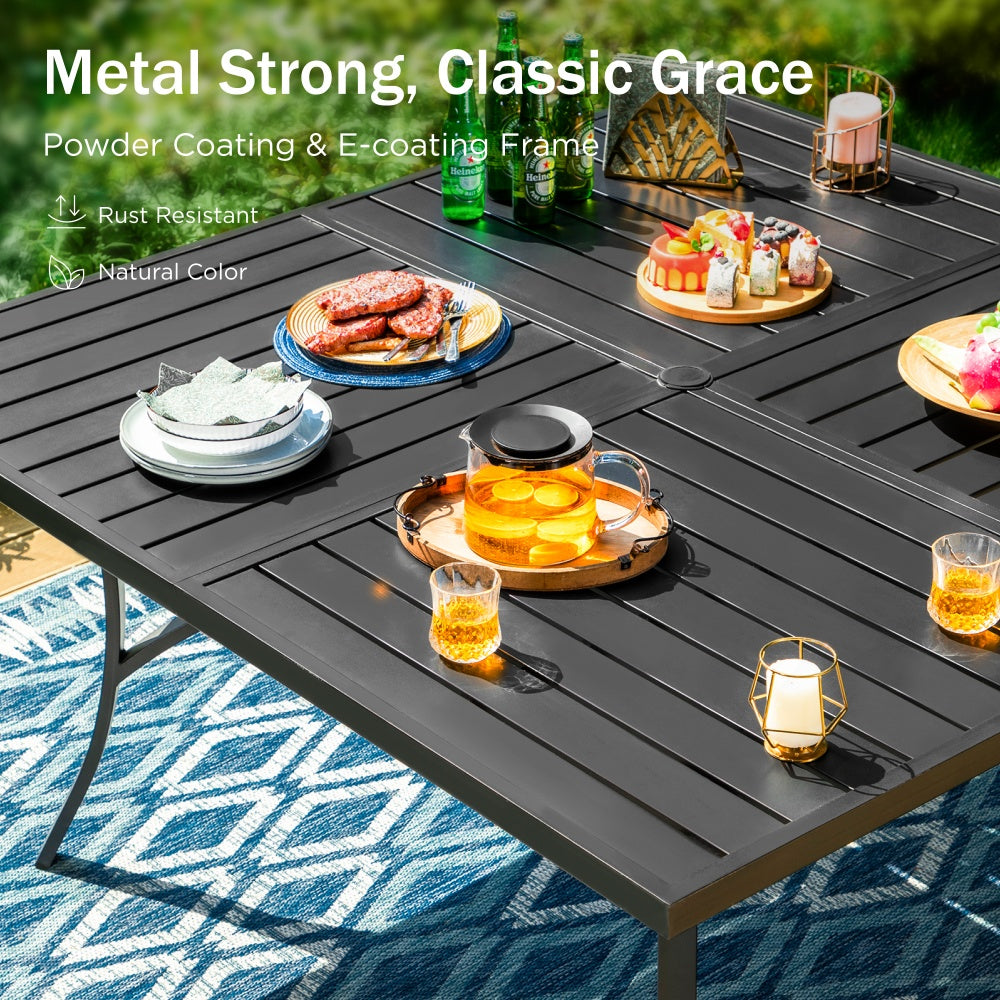 iwicker patio square steel dining table with umbrella hole PHI VILLA Set for 4, 37" Metal & Chairs w/Cushions or front porch. Enlarged Outdoor Metal Square Dining