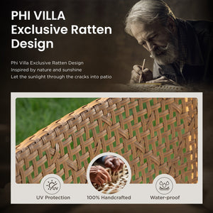 PHI VILLA 4-Piece Patio Conversation Set - Wicker Chairs and Acacia Wood Coffee Table - Modern and Stylish