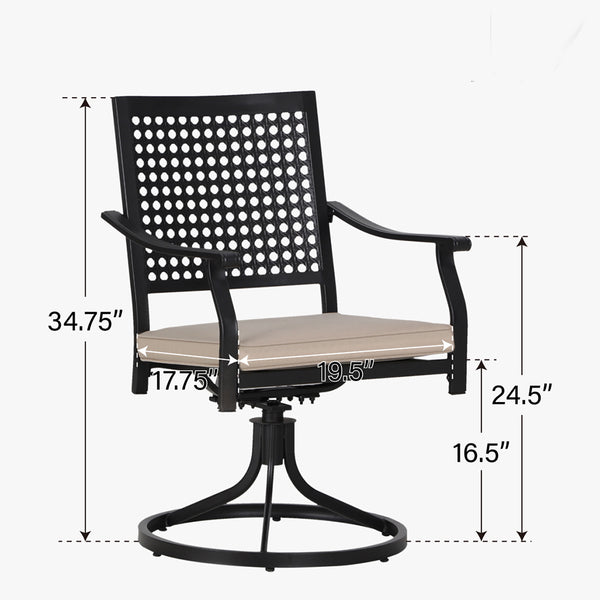 PHI VILLA Outdoor Fixed Steel Dining Chairs with Woven Pattern