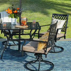 Diamond 5-Piece Outdoor Dining Set with Swivel Chairs and Square Table