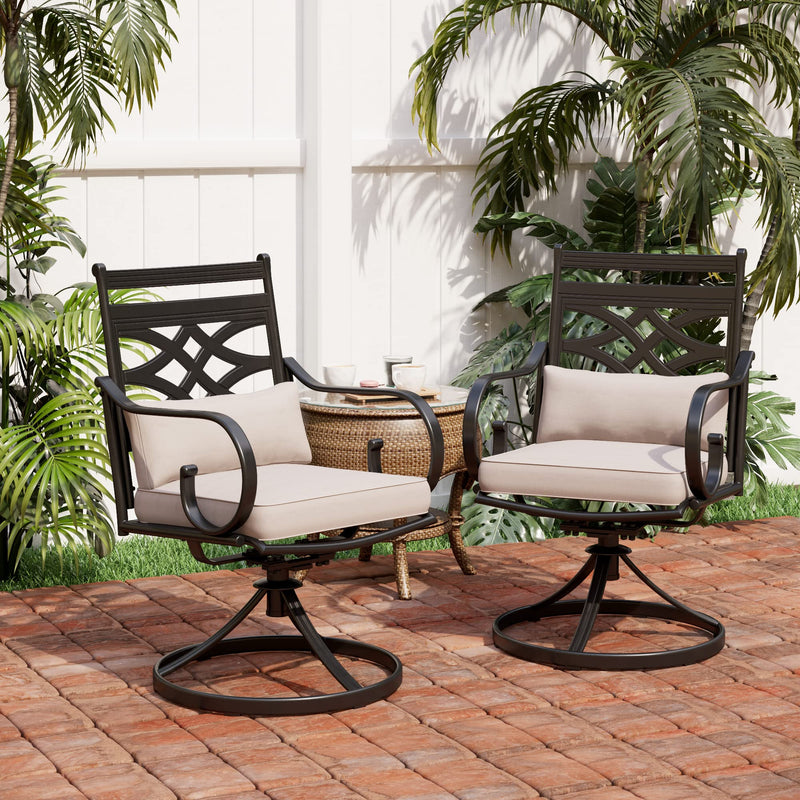 PHI VILLA Patio Swivel Steel Dining Chairs-Set of 2